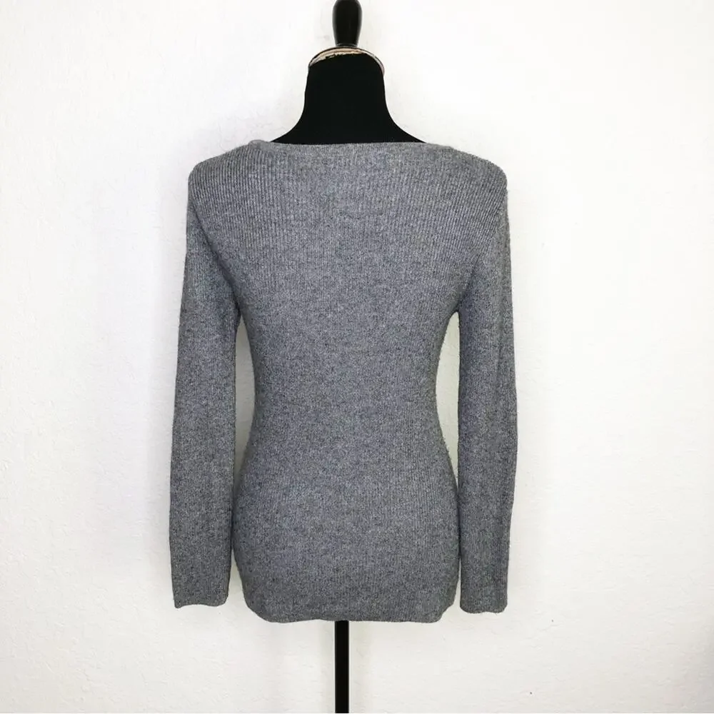 Soft Surroundings gray scoop neck ribbed knit sweater size Petite Small SP